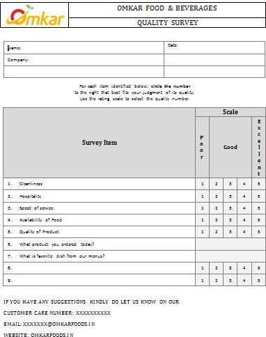 Omkar Quality Survey Form